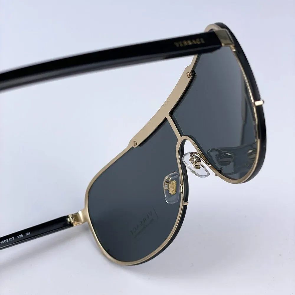 NEW Versace VE2140 100287 Black Gray Mirrored Shield Unisex Sunglasses